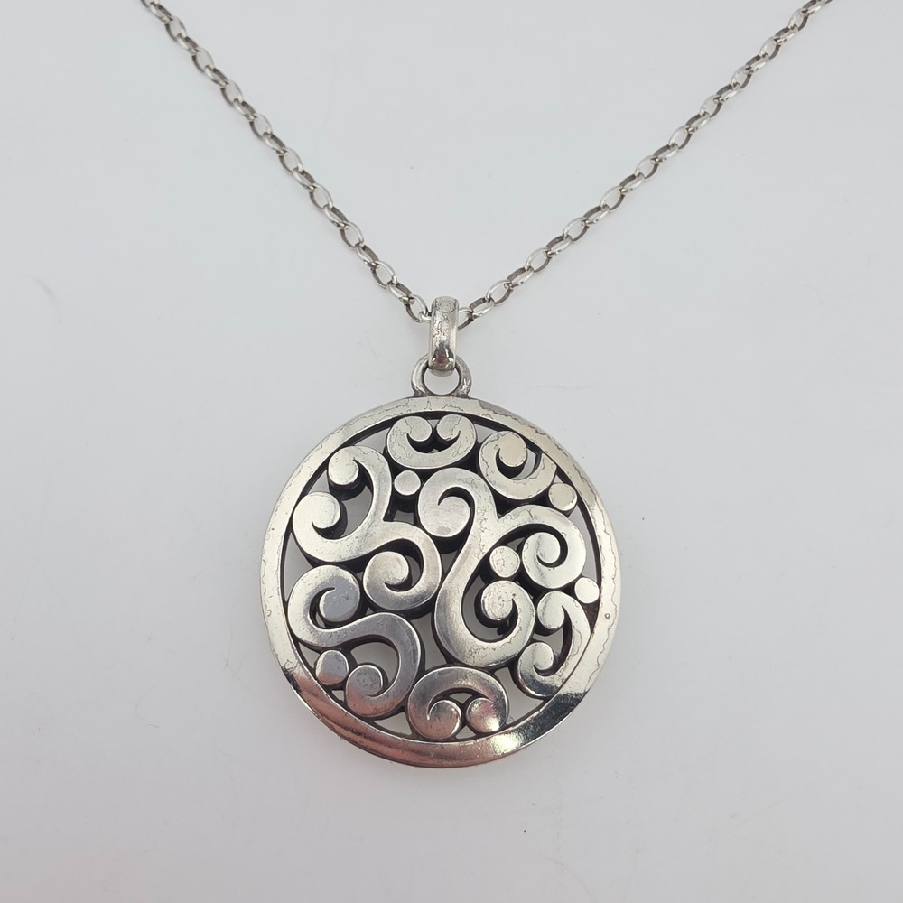 BRIGHTON 'Contempo' Necklace Reversible Long Open Scrollwork Silver Plated 38"